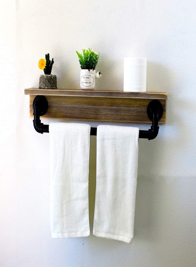 MBQQ Industrial Pipe Shelf,Rustic Wall Shelf with Towel Bar,24" Farmhouse Towel Racks for Bathroom,Floating Shelves Wall Mounted Home Decor Wooden Shelving,Retro Grey - Image 3