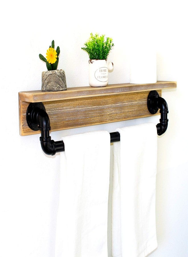 MBQQ Industrial Pipe Shelf,Rustic Wall Shelf with Towel Bar,24" Farmhouse Towel Racks for Bathroom,Floating Shelves Wall Mounted Home Decor Wooden Shelving,Retro Grey - Image 2