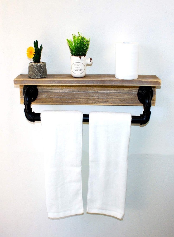 MBQQ Industrial Pipe Shelf,Rustic Wall Shelf with Towel Bar,24" Farmhouse Towel Racks for Bathroom,Floating Shelves Wall Mounted Home Decor Wooden Shelving,Retro Grey - Image 4