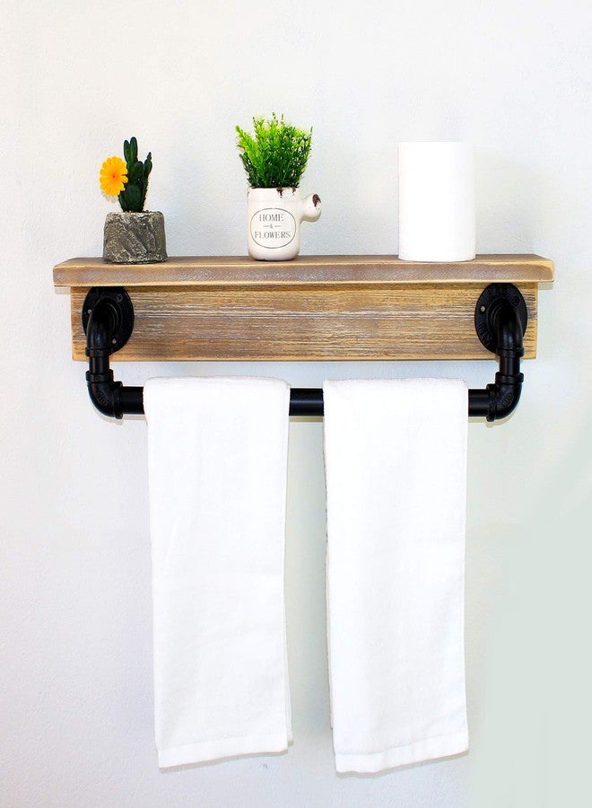 MBQQ Industrial Pipe Shelf,Rustic Wall Shelf with Towel Bar,24" Farmhouse Towel Racks for Bathroom,Floating Shelves Wall Mounted Home Decor Wooden Shelving,Retro Grey - Image 1