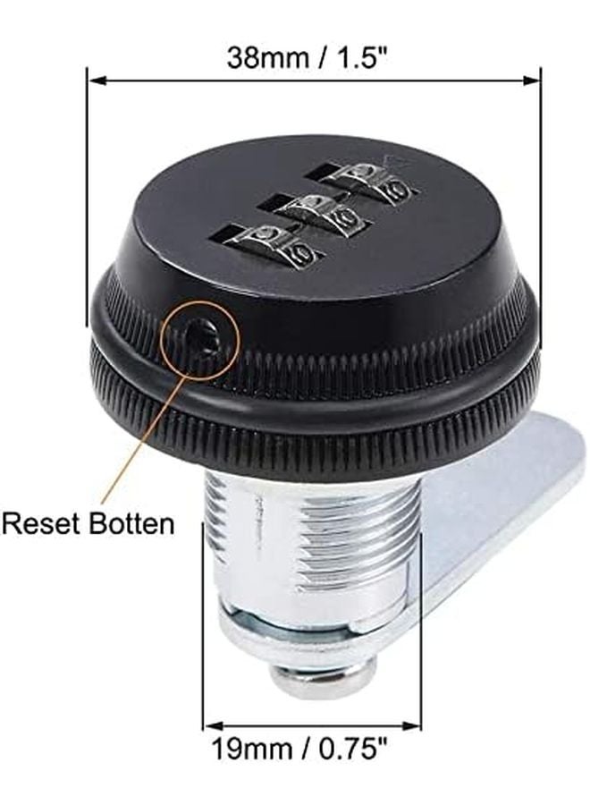3 Dial Combination Cam Lock 19mm Diameter 20mm Length Cylinder Black - Image 3