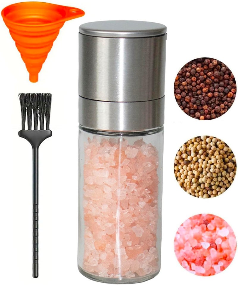 TooWoom Pepper Grinder Salt Grinder, 5 inch Stainless Steel Pepper Mill w/Adjustable Coarseness, Refillable Salt with Funnel, Cleaning Brush, Manual Pepper Grinder for Black Peppercorns - Image 1