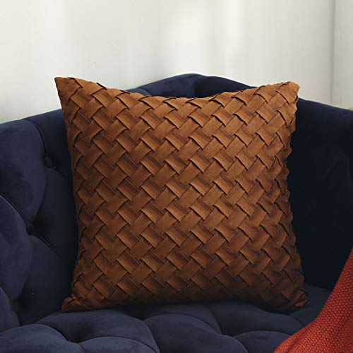 vctops Boho Basket Weave Pattern Decorative Throw Pillow Cover Super Soft Suede Solid Square Accent Cushion Case for Couch Sofa Car Brown18x18 - Image 1