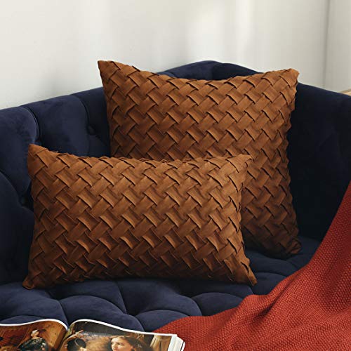 vctops Boho Basket Weave Pattern Decorative Throw Pillow Cover Super Soft Suede Solid Square Accent Cushion Case for Couch Sofa Car Brown18x18 - Image 3