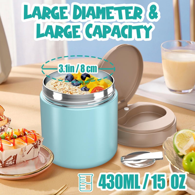 CJACJA Insulated Food Jar for Kids - 15.2 Oz, Thermo for Hot Food, Soup Thermo, Insulated Food Container, Termos Para Comida Caliente, Width Mouth Stainless Steel Lunch Box with Spoon, Blue - Image 3