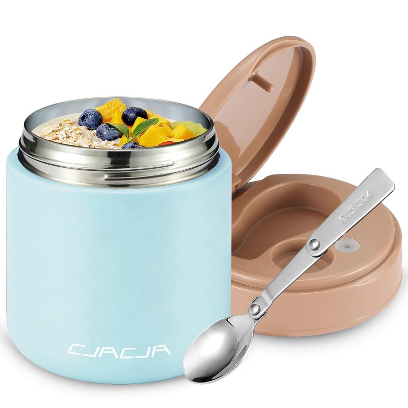 CJACJA Insulated Food Jar for Kids - 15.2 Oz, Thermo for Hot Food, Soup Thermo, Insulated Food Container, Termos Para Comida Caliente, Width Mouth Stainless Steel Lunch Box with Spoon, Blue - Image 1
