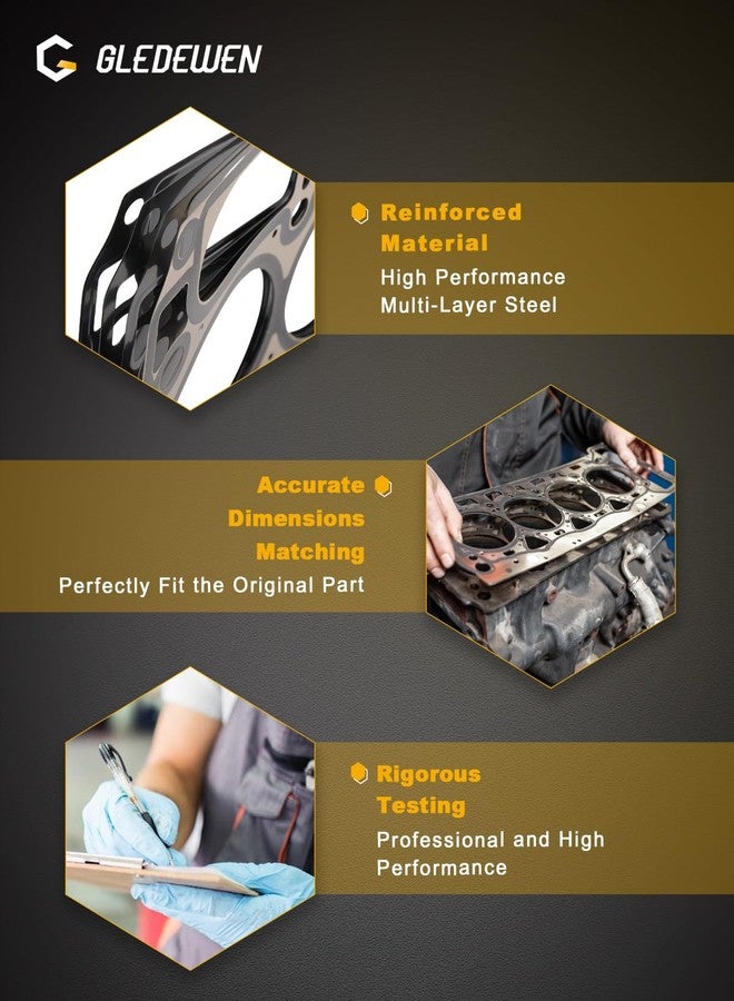 Gledewen طقم حشية رأس المحرك سعة 5.3 لتر، متوافق مع سيارات شيفروليه سيلفرادو 1500 وسوبربان وتاهو وجي إم سي سييرا 1500 ويوكون XL موديلات 2014-2019، محرك V8 سعة 5.3 لتر (5328 سم مكعب)، رقم القطعة HS26744PT، HGS4308، مع طقم حشيات مشعب السحب والعادم. - Image 4