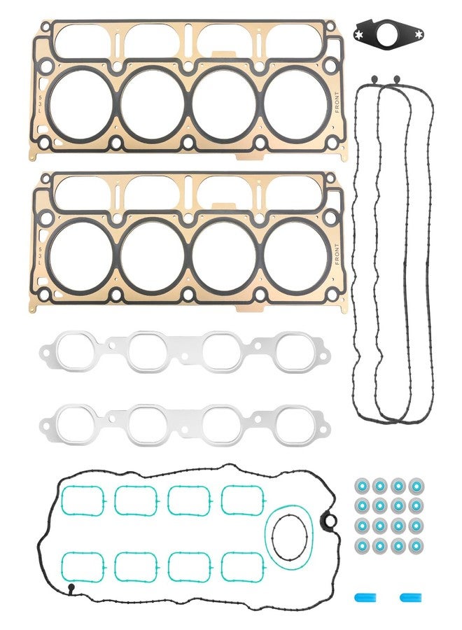 Gledewen طقم حشية رأس المحرك سعة 5.3 لتر، متوافق مع سيارات شيفروليه سيلفرادو 1500 وسوبربان وتاهو وجي إم سي سييرا 1500 ويوكون XL موديلات 2014-2019، محرك V8 سعة 5.3 لتر (5328 سم مكعب)، رقم القطعة HS26744PT، HGS4308، مع طقم حشيات مشعب السحب والعادم. - Image 1