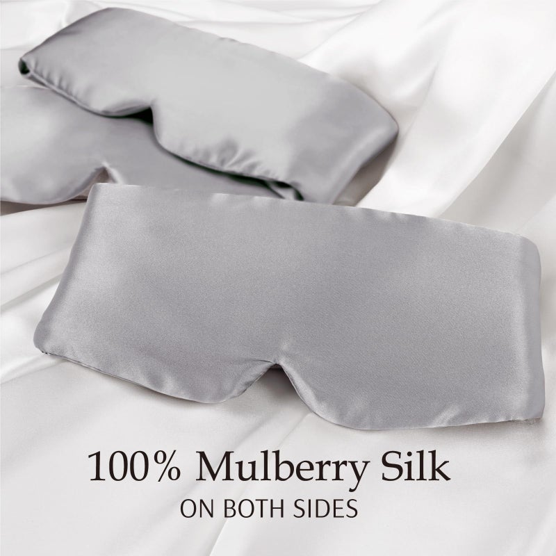 Zenssia 100% Mulberry Silk Sleep Mask Eye Mask for Man and Woman with Adjustable Headband, Full Size Large Sleep Mask & Blindfold for Total Blackout for All Night Sleep, Travel & Nap-Silvergrey - Image 2