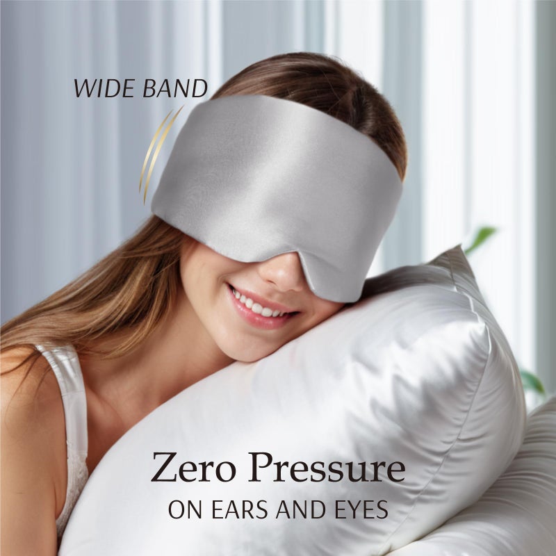 Zenssia 100% Mulberry Silk Sleep Mask Eye Mask for Man and Woman with Adjustable Headband, Full Size Large Sleep Mask & Blindfold for Total Blackout for All Night Sleep, Travel & Nap-Silvergrey - Image 5