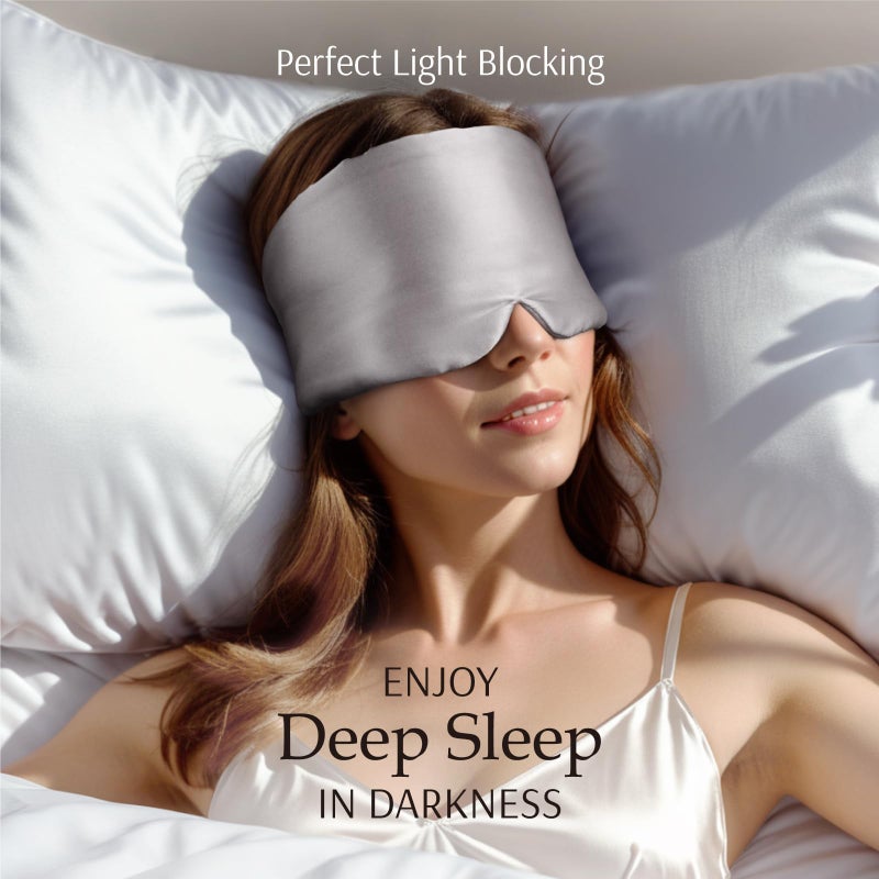 Zenssia 100% Mulberry Silk Sleep Mask Eye Mask for Man and Woman with Adjustable Headband, Full Size Large Sleep Mask & Blindfold for Total Blackout for All Night Sleep, Travel & Nap-Silvergrey - Image 3