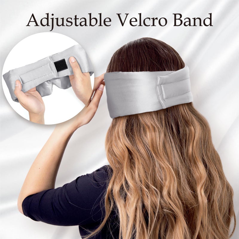 Zenssia 100% Mulberry Silk Sleep Mask Eye Mask for Man and Woman with Adjustable Headband, Full Size Large Sleep Mask & Blindfold for Total Blackout for All Night Sleep, Travel & Nap-Silvergrey - Image 4