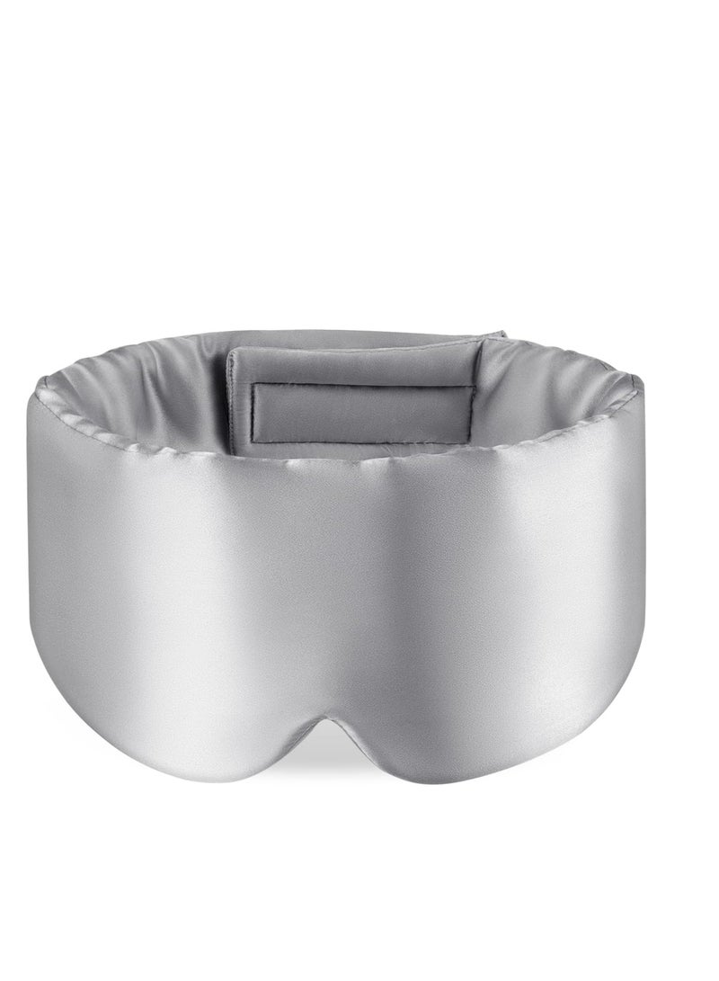 Zenssia Zenssia 100% Mulberry Silk Sleep Mask Eye Mask for Man and Woman with Adjustable Headband, Full Size Large Sleep Mask & Blindfold for Total Blackout for All Night Sleep, Travel & Nap-Silvergrey - Image 1