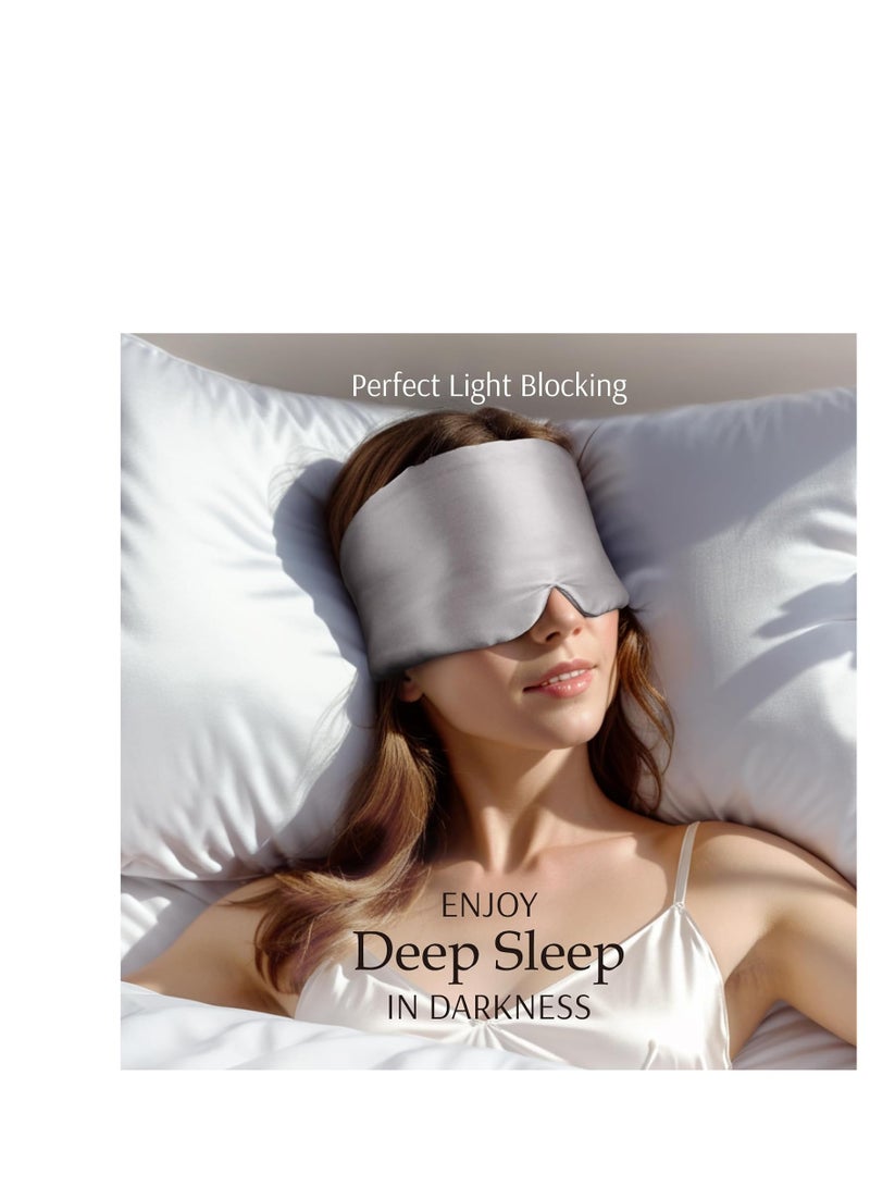 Zenssia Zenssia 100% Mulberry Silk Sleep Mask Eye Mask for Man and Woman with Adjustable Headband, Full Size Large Sleep Mask & Blindfold for Total Blackout for All Night Sleep, Travel & Nap-Silvergrey - Image 2