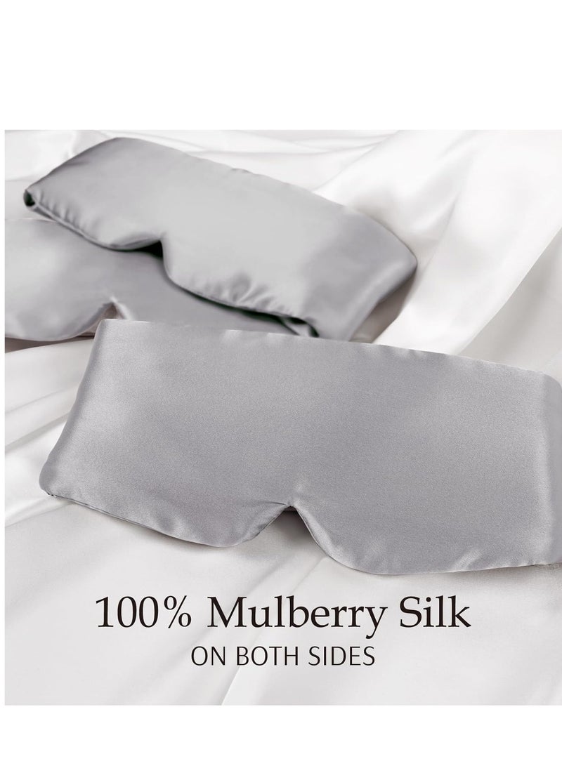 Zenssia Zenssia 100% Mulberry Silk Sleep Mask Eye Mask for Man and Woman with Adjustable Headband, Full Size Large Sleep Mask & Blindfold for Total Blackout for All Night Sleep, Travel & Nap-Silvergrey - Image 3