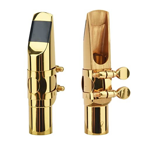 CXOYLL Alto Sax Saxophone Mouthpiece w/Cap & Ligatures, Brass Metal Eb Alto Sax Mouthpieces for Saxophone Professionals and Beginners (Gold - 7C) - Image 1