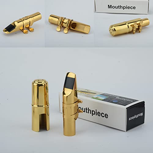 CXOYLL Alto Sax Saxophone Mouthpiece w/Cap & Ligatures, Brass Metal Eb Alto Sax Mouthpieces for Saxophone Professionals and Beginners (Gold - 7C) - Image 2
