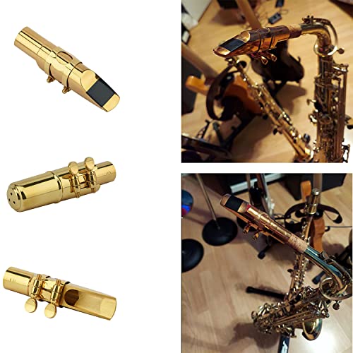 CXOYLL Alto Sax Saxophone Mouthpiece w/Cap & Ligatures, Brass Metal Eb Alto Sax Mouthpieces for Saxophone Professionals and Beginners (Gold - 7C) - Image 4