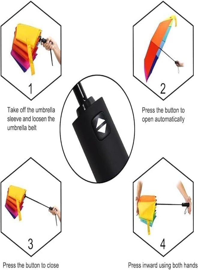 TONSYL Rainbow Umbrella, Windproof Strong large 3 Fold, Foldable Auto Open Close Fully Automatic Travel Useing For Sun Protection Rain Mens, Womens, Girls, Kids Perfect small & stylish - Image 4