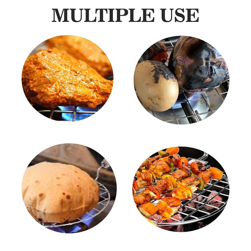 Damurhu Stainless Steel Round Wooden Handle Roaster Papad Jali, Paneer Grill, Roti Maker, Barbeque Jali, Chapati Toast Grill (Dia ; 15 x 20 x 5 cm; 300 g) Size - 8 - Image 3