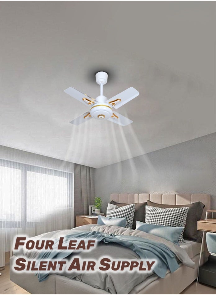 مودي مروحة سقف كهربائية صغيرة مقاس 24 بوصة بأربع شفرات معدنية، محرك عالي السرعة وهادئ، وخمس سرعات قابلة للتعديل، لون أبيض وذهبي. - Image 1