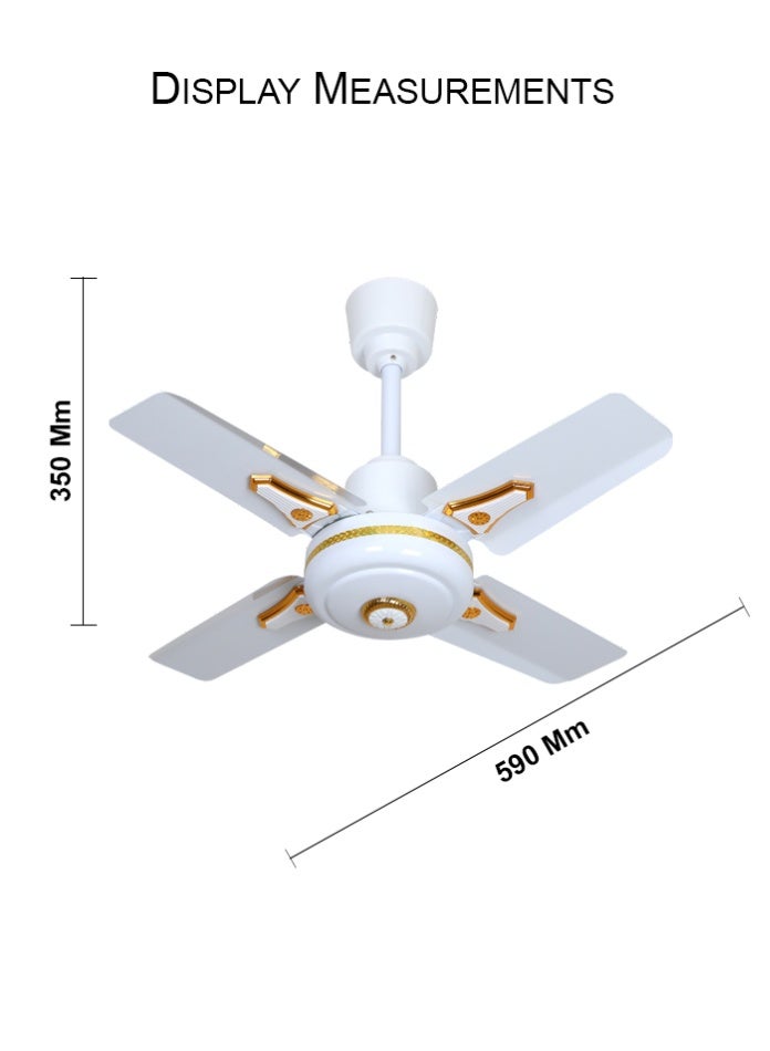 مودي مروحة سقف كهربائية صغيرة مقاس 24 بوصة بأربع شفرات معدنية، محرك عالي السرعة وهادئ، وخمس سرعات قابلة للتعديل، لون أبيض وذهبي. - Image 2