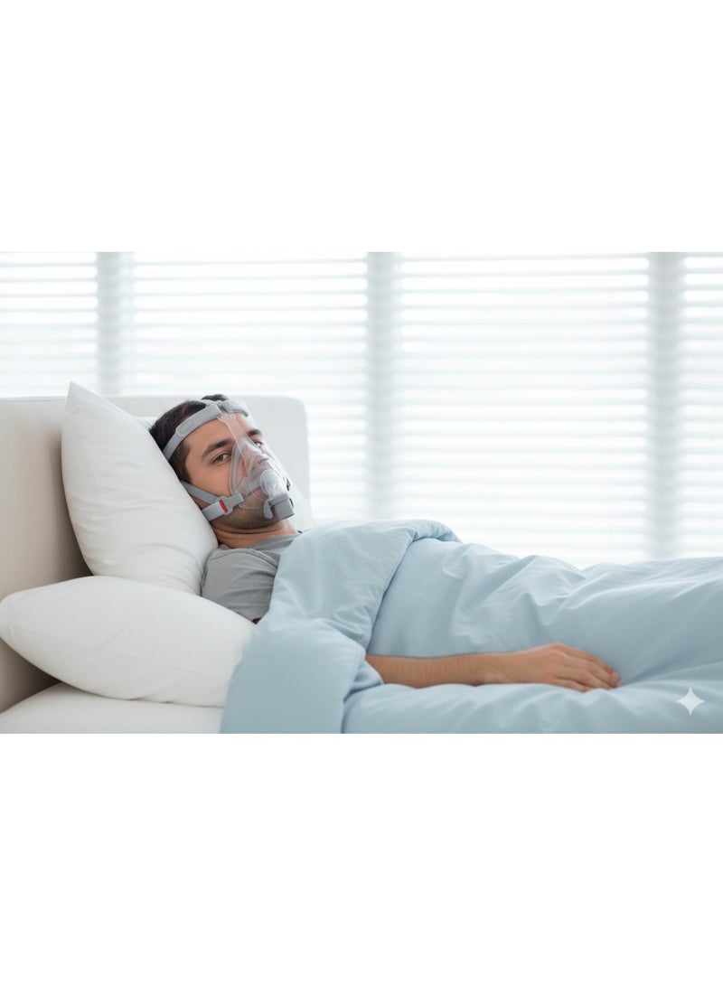 Yuwell A full-face mask compatible with CPAP and BiPAP devices, made of flexible medical-grade silicone, reduces air leakage and improves mask stability for a quieter and more consistent treatment experience. - Image 4