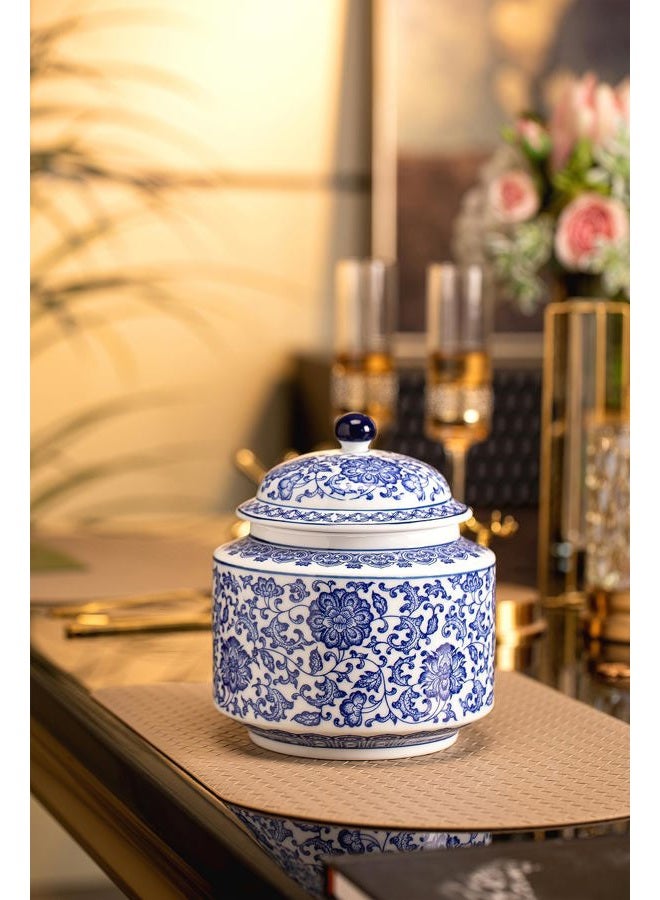GaLouRo Blue and White Ginger Jar, Chinoiserie Vase, Small Chinoiserie Porcelain for Home Décor, Ginger Jar Vase Decor for Living Room, Shelf, Table, 7.5”H - Image 4