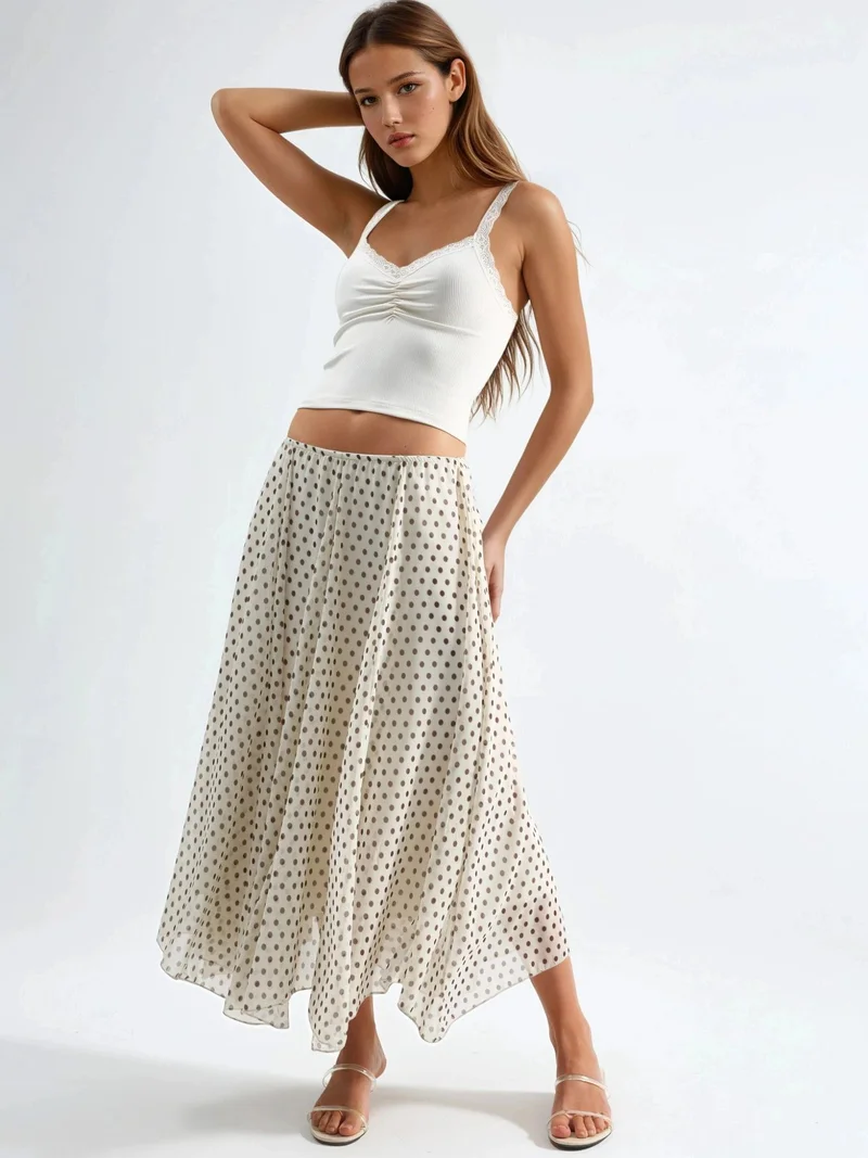 بوسيم BUSEM High Waist Polka Dot Maxi Skirt