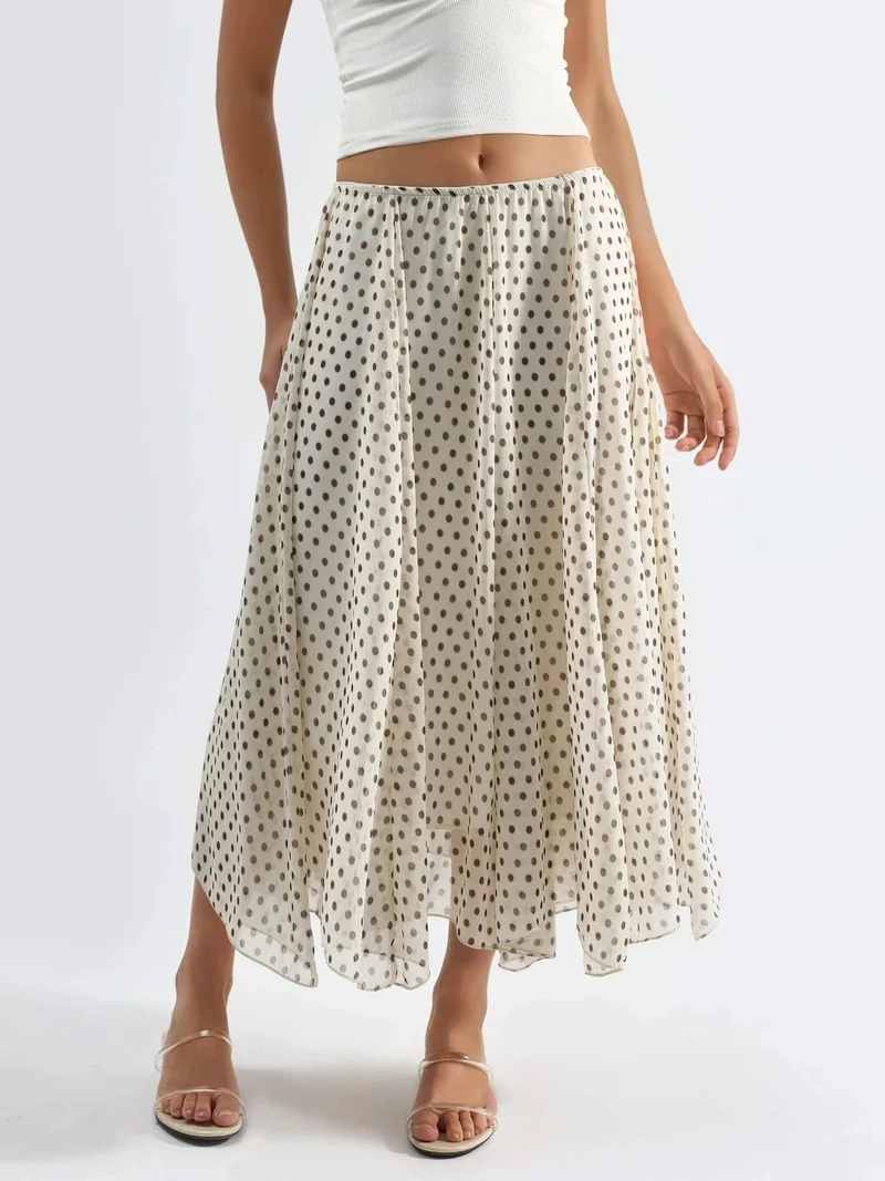 بوسيم BUSEM High Waist Polka Dot Maxi Skirt