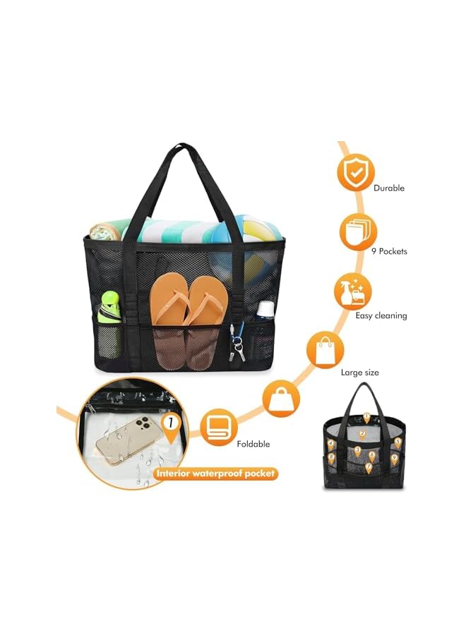 S-TOP Large Beach Bag,Foldable Beach Bag with Zipper Pockets,Waterproof Sandproof Beach Tote Bag for Family Beach Trip,Casual Womens Swimming Bag,Cruise Vacation Essentials 38.8738.87 - Image 3