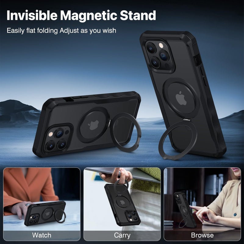 CENHUFO Privacy for iPhone 15 Pro Max Case, Full Body Phone Case [Compatible with Magsafe] Built-in 9H Tempered Glass Privacy Screen Protector and Magnetic Ring Stand, Clear Camera Lens Cover -Black - Image 5