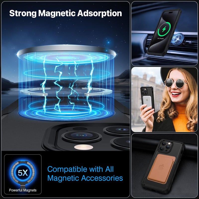 CENHUFO Privacy for iPhone 15 Pro Max Case, Full Body Phone Case [Compatible with Magsafe] Built-in 9H Tempered Glass Privacy Screen Protector and Magnetic Ring Stand, Clear Camera Lens Cover -Black - Image 4