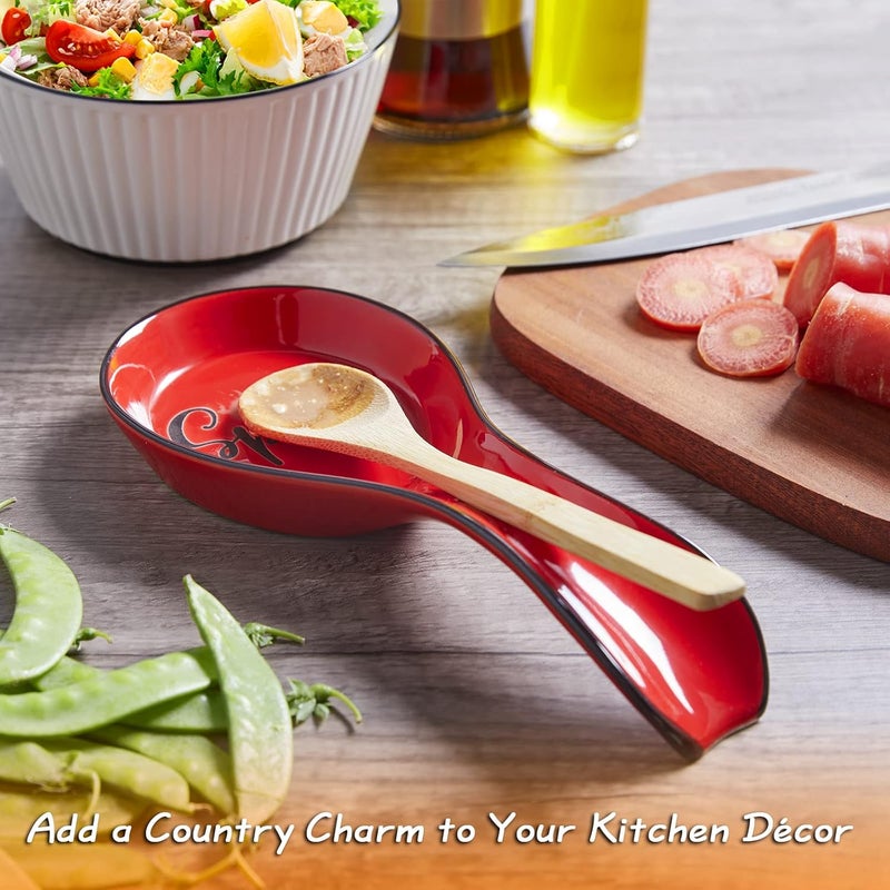 DAYYET Ceramic Spoon Rest for Stove Top, Large Spoon Holder, Spoon Rest for Kitchen Counter, Utensil Rest for Ladles, Spatula, Tong, Red Kitchen Decor and Accessories - Image 2