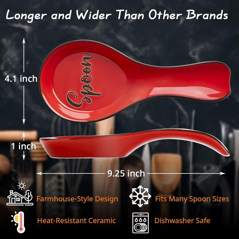 DAYYET Ceramic Spoon Rest for Stove Top, Large Spoon Holder, Spoon Rest for Kitchen Counter, Utensil Rest for Ladles, Spatula, Tong, Red Kitchen Decor and Accessories - Image 3