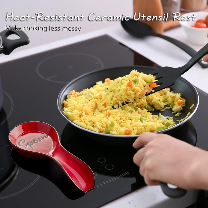 DAYYET Ceramic Spoon Rest for Stove Top, Large Spoon Holder, Spoon Rest for Kitchen Counter, Utensil Rest for Ladles, Spatula, Tong, Red Kitchen Decor and Accessories - Image 4