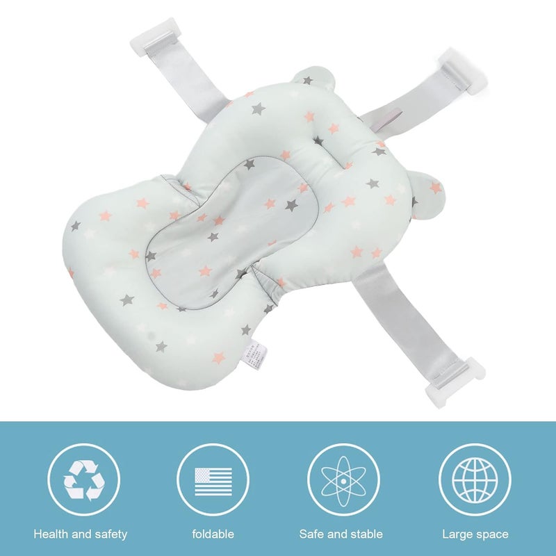 Rosvola Bathtub Seat Soft Fixing Baby Bathtub Seat Cushion Foldable Large Space for Bathroom Light Blue Stars - Image 3
