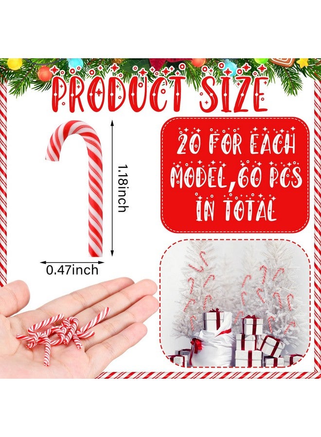 جيجكسين 60 قطعة من عصي الحلوى الصغيرة لعيد الميلاد للحرف اليدوية زينة عصا الحلوى البلاستيكية زينة الحلوى الصغيرة للديكور مجسمات عيد الميلاد للحرف اليدوية حلوى صناعية صغيرة لتعليقها على الشجرة (أحمر وأبيض) - Image 2
