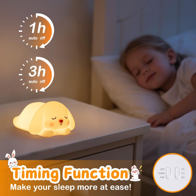 Tremdwoto Bunny Night Light for Kids - 16 Color Changing, Rechargeable Dimmable Nursery Lamp with 1/3 H Timer, Cute Animal Night Light for Baby Boys Girls, Kawaii Room Decor Gift - Image 5