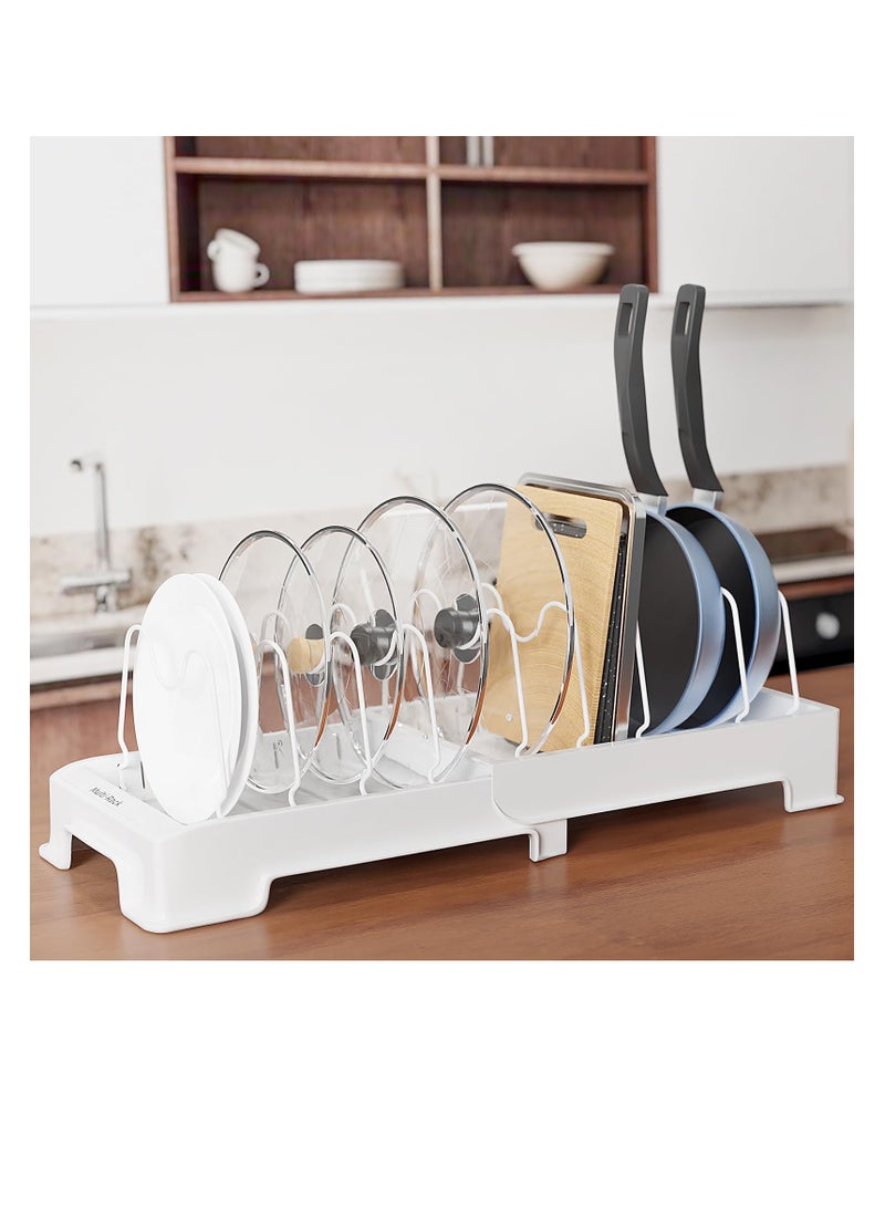 Excefore Expandable Pot Lid Organizer, Pot and Pan Organizer under Cabinet, with 10 Adjustable Dividers, No Drips Kitchen Cabinet Organizer for Cutting Board, Bakeware, Cookware - Image 1