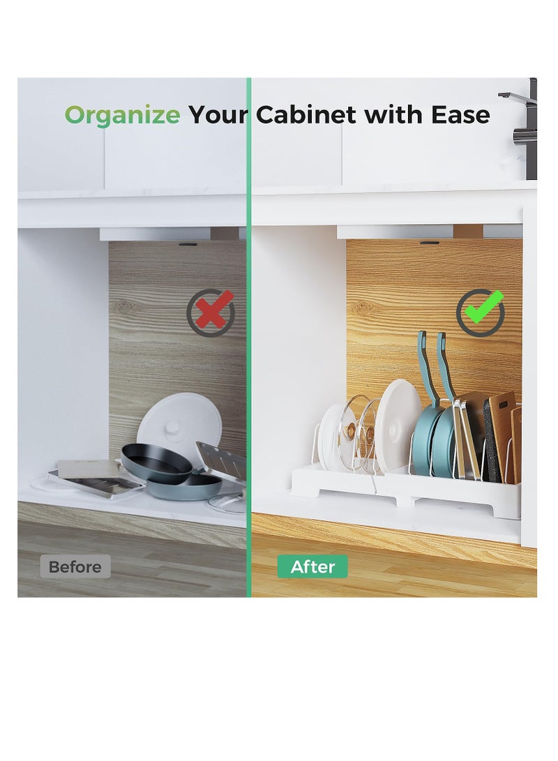 Excefore Expandable Pot Lid Organizer, Pot and Pan Organizer under Cabinet, with 10 Adjustable Dividers, No Drips Kitchen Cabinet Organizer for Cutting Board, Bakeware, Cookware - Image 5