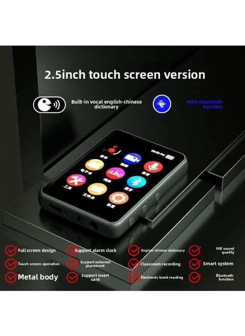 Touch Screen Mp4 Bluetooth Student Walkman Mp3 Portable Music Player Mini Cute Screen English Dictionary-Body Color:2.5inch [touch Screen Version + English-chinese Dictionary] With Bluetooth-Memory Capacity:8g Memory [data Cable + Dual Otg + Protective Case]