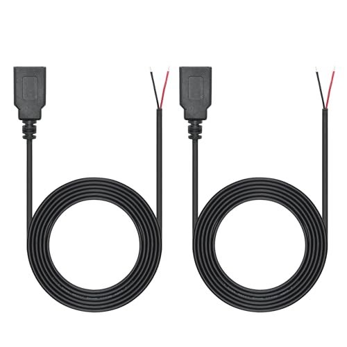 Maixbomr 6FT USB A Female Plug 2 Pin Bare Wire, USB 2.0 A Female Pigtail Open End Power Cable, for USB Equipment Installed or DIY Replacement Maintenance Power Cable(2Pcs) - Image 1