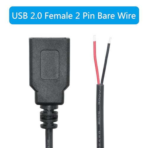 Maixbomr 6FT USB A Female Plug 2 Pin Bare Wire, USB 2.0 A Female Pigtail Open End Power Cable, for USB Equipment Installed or DIY Replacement Maintenance Power Cable(2Pcs) - Image 4