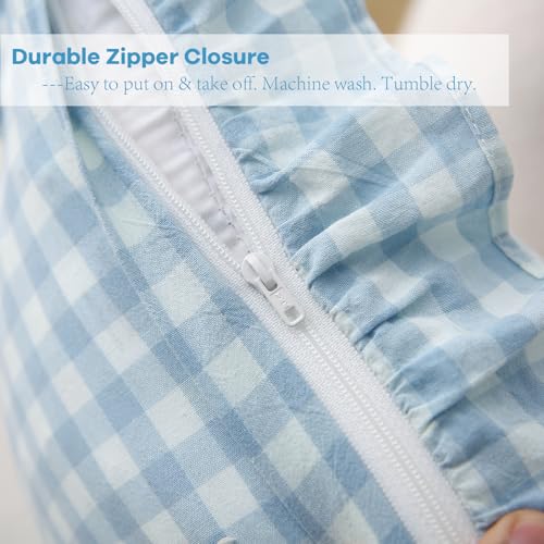 K MASANIJI 2 Pack Light Blue White Plaid Ruffle Gingham Lumbar Throw Pillow Covers, 100% Washed Cotton Checkered Farmhouse Decorative Pillow Shams for Bed/Sofa Zipper Closure - 12''x20'' - Image 5