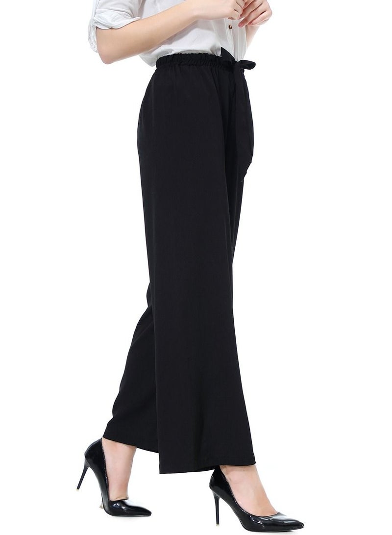 Loquat Women's Solid Color Elastic Waistband Comforty Loose Casual Pants Black  - Image 3