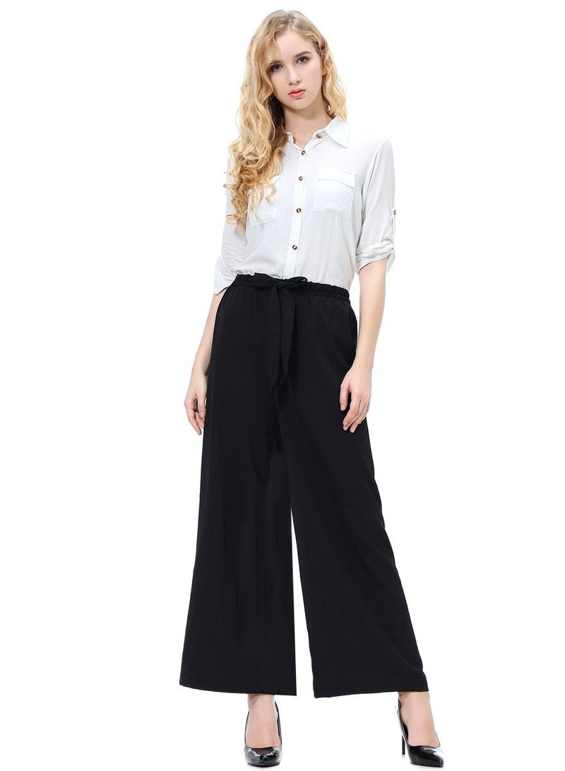 Loquat Women's Solid Color Elastic Waistband Comforty Loose Casual Pants Black  - Image 1