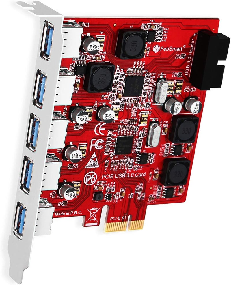 FebSmart 7-Ports Superspeed 5Gbps USB 3.0 PCIE Expansion Card, 5-Ports USB-A and an 19Pin USB 3.0 Header, Built in Self-Powered Technology, No Need Additional Power Supply (FS-U7S-Pro) - Image 1