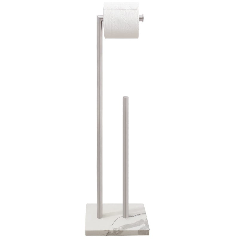 Gzila Free Standing Toilet Paper Holder Stand with Reserve Heavy Weighted Marble Base Design Bathroom Stands Tissue Rolls Holder 304 Stainless Steel Brushed Nickel