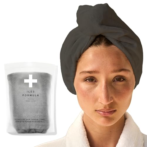 ILES FORMULA Hair Turban Towel – Ultra-Soft Microfiber Hair Towel Wrap for Fast Drying, Frizz Control & Breakage Protection – Large, Lightweight Hair Wrap for Short, Long & Curly – Grey - Image 1